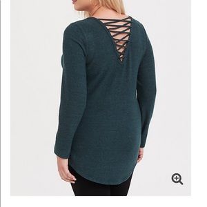 SUPER SOFT DARK GREEN LATTICE TUNIC SWEATER SIZE 4